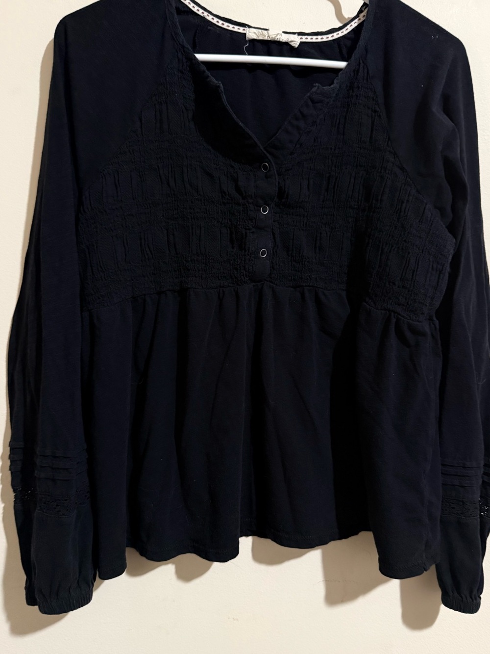 Rewind Black Long-Sleeve Smocked Peasant Blouse